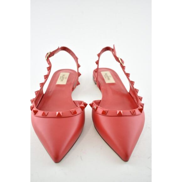 Valentino Rockstud Red Tonal Stud Pointed Slingback Ballet Ballerina Flat 36.5 - Picture 6 of 12